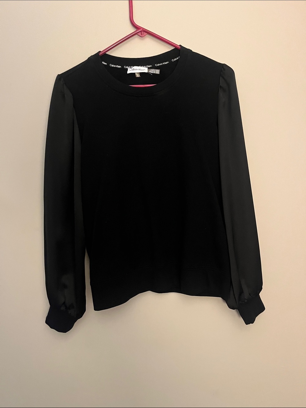 Calvin Klein Black Pullover with Sheer Long Sleeves